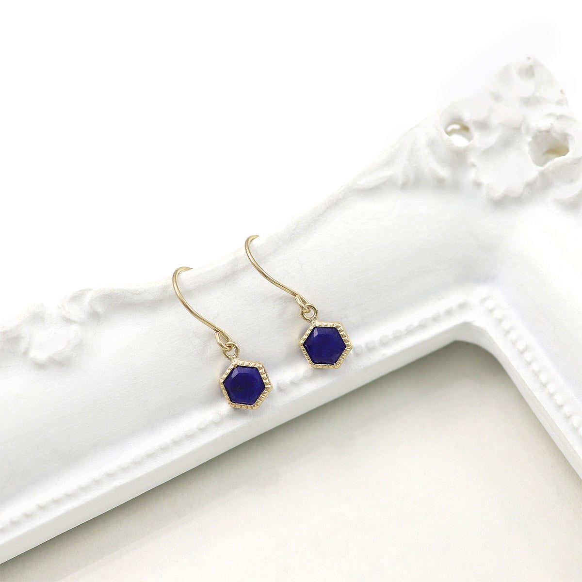 K10YG ラピスラズリ 六角形フックピアス_03