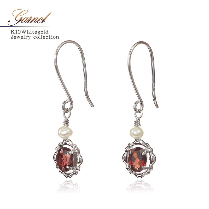 K10WG ガーネット＆淡水真珠 ピアス_01