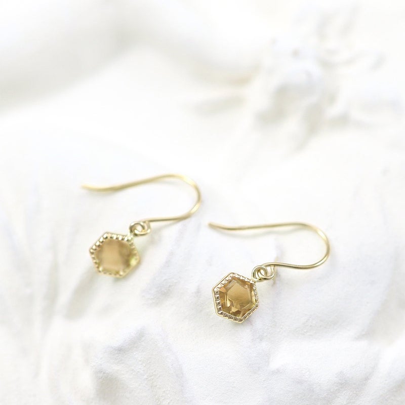 K10YG シトリン 六角形フックピアス 11月の誕生石_02