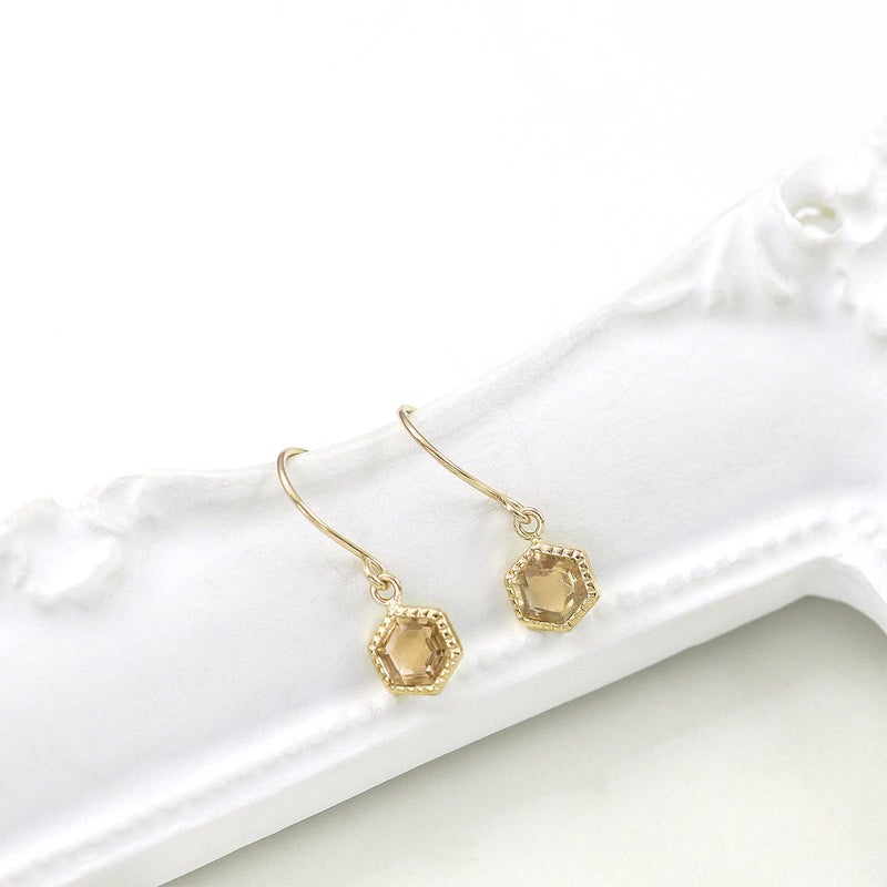 K10YG シトリン 六角形フックピアス 11月の誕生石_03