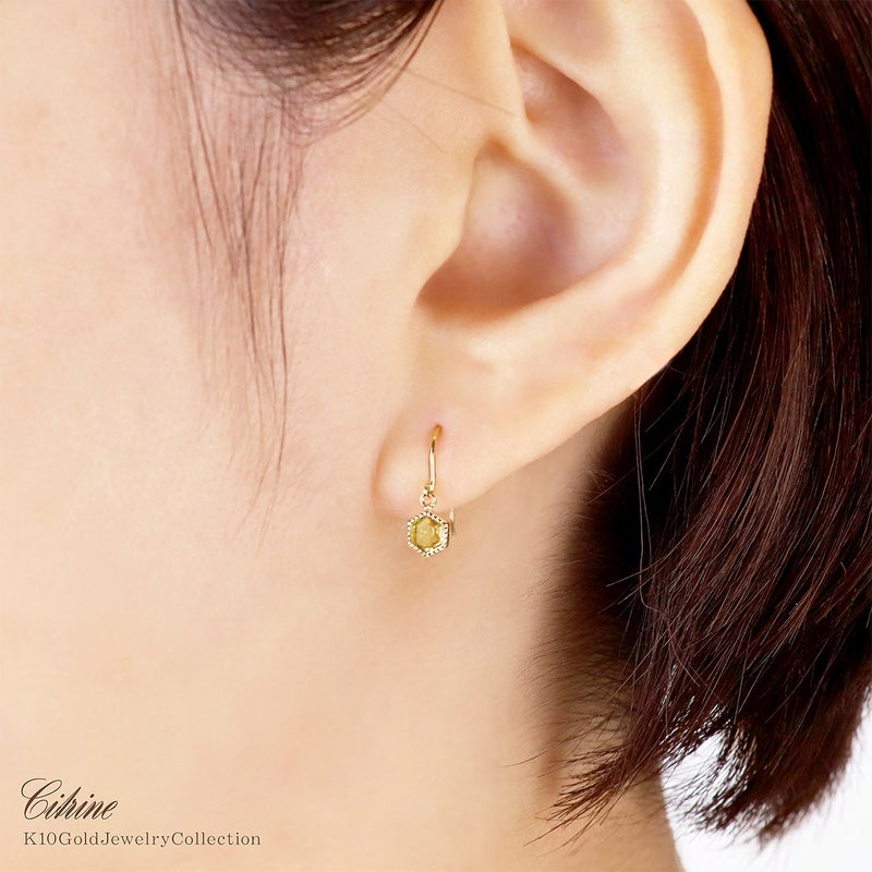 K10YG シトリン 六角形フックピアス 11月の誕生石_09