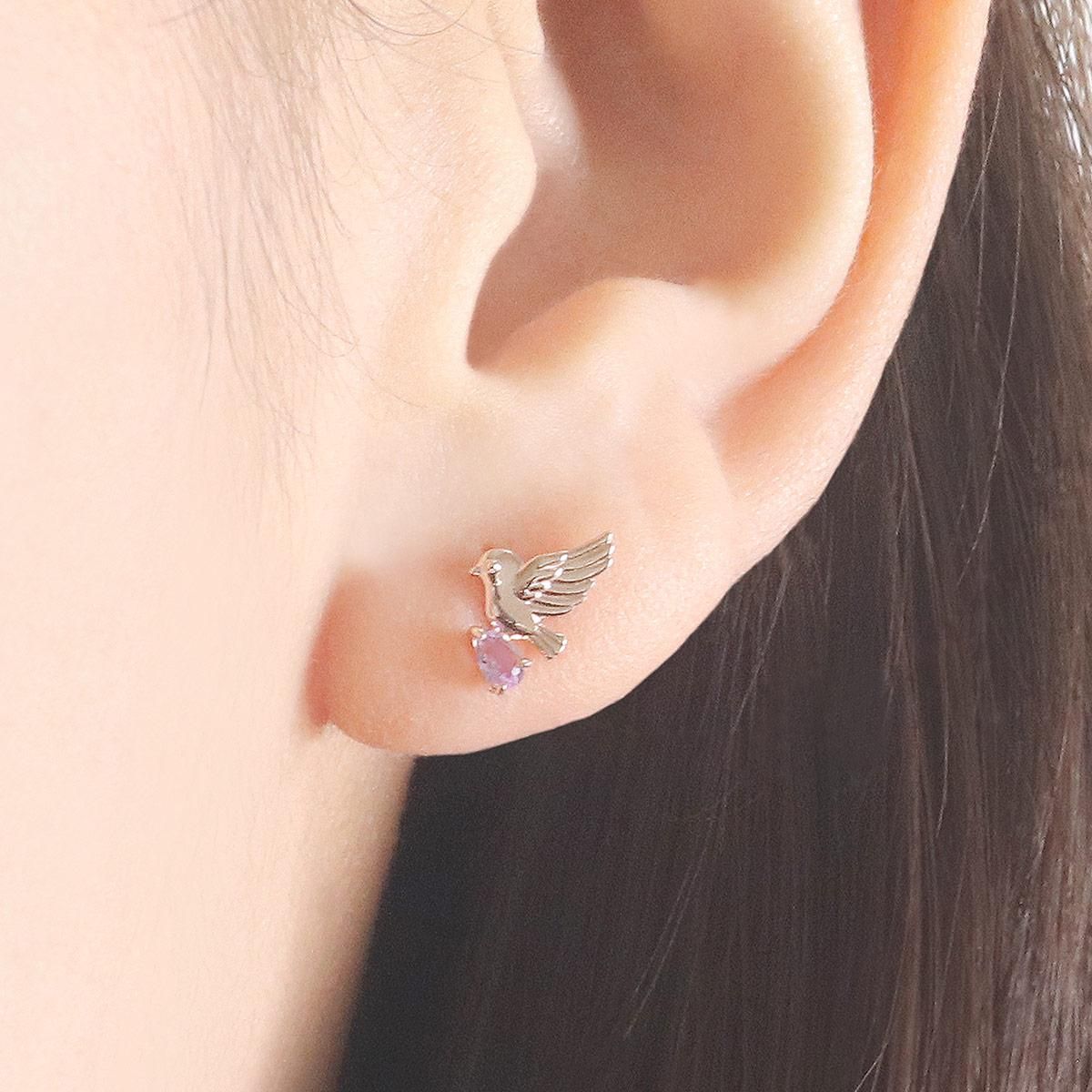K10PG 小鳥モチーフ ライトアメジストピアス_04