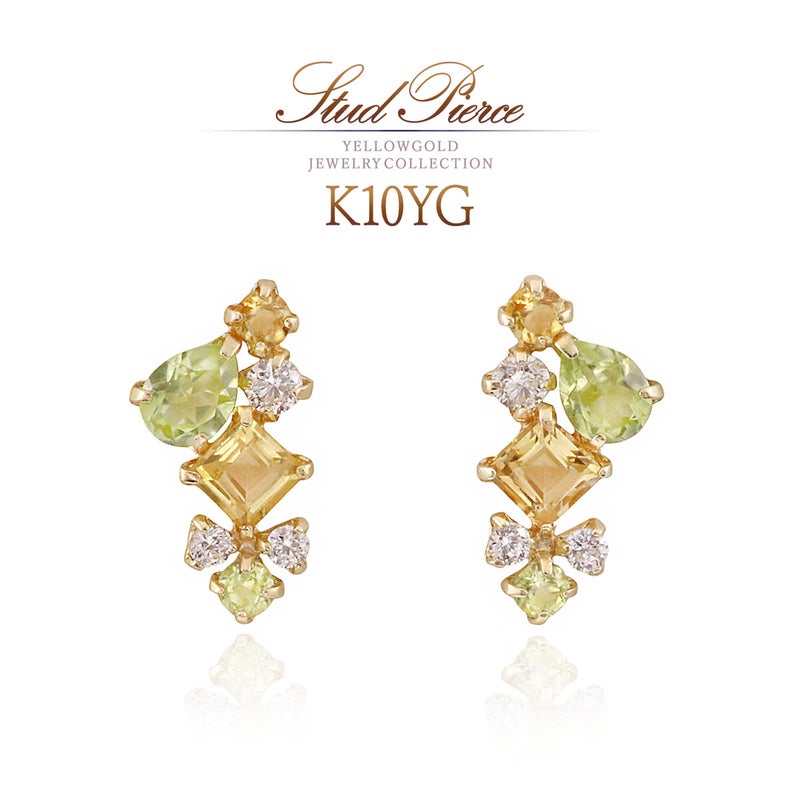 K10YG ペリドット＆シトリン＆ジルコニア ピアス 11月の誕生石_01