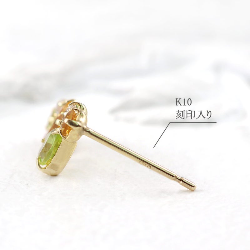 K10YG ペリドット＆シトリン＆ジルコニア ピアス 11月の誕生石_05