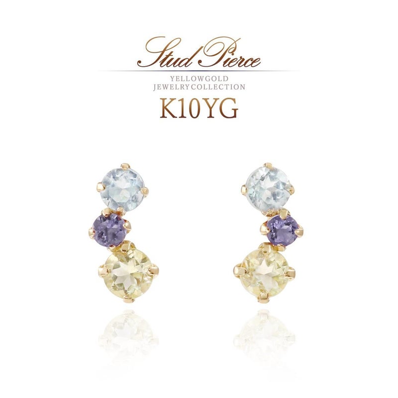 K10YG スカイブルートパーズ＆アイオライト＆ペリドット ピアス_01