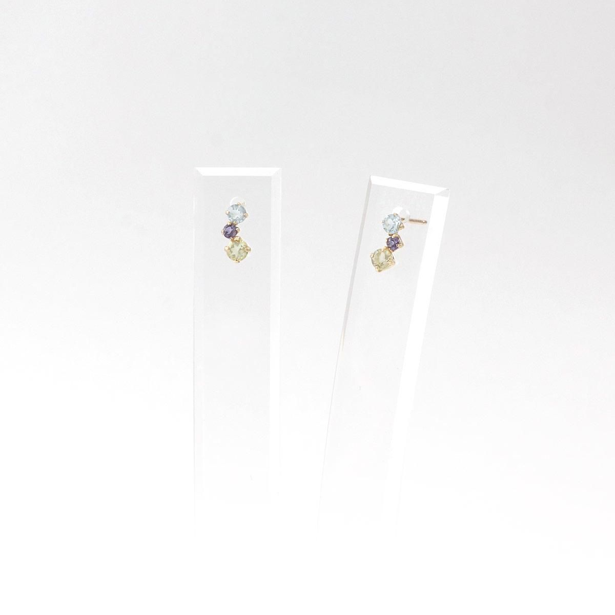 K10YG スカイブルートパーズ＆アイオライト＆ペリドット ピアス_09