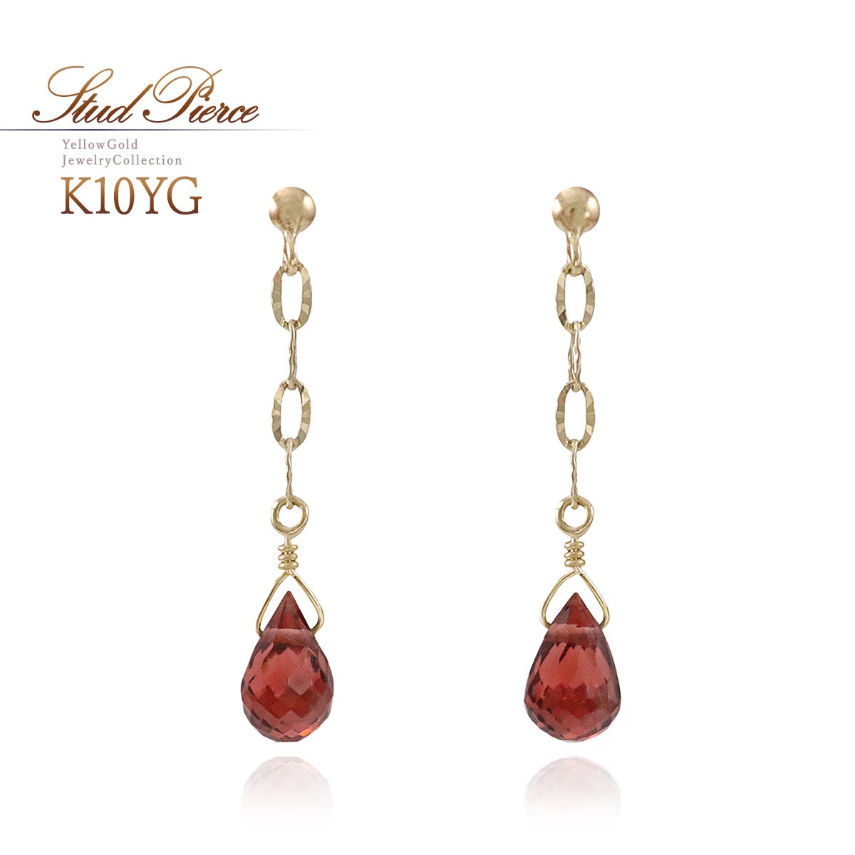 K10YG ガーネット ティアドロップ ピアス_01