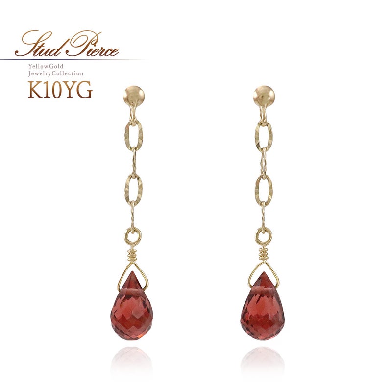 K10YG ガーネット ティアドロップ ピアス_01