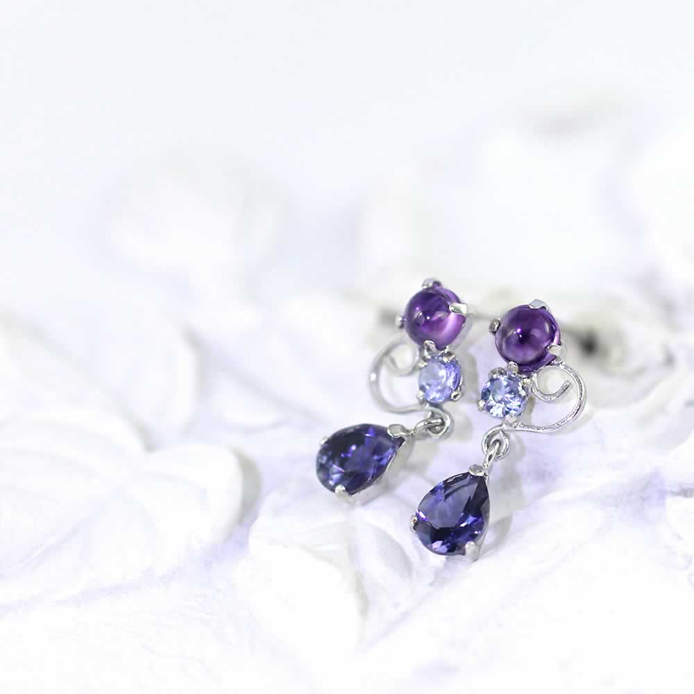 K10WG アメジスト&タンザナイト&アイオライト ピアス_02