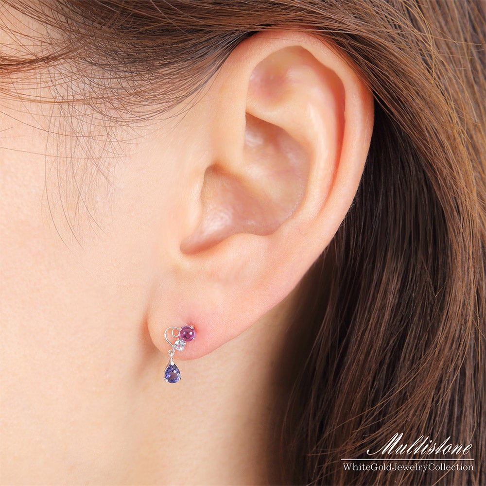 K10WG アメジスト&タンザナイト&アイオライト ピアス | Jewelry ROLA