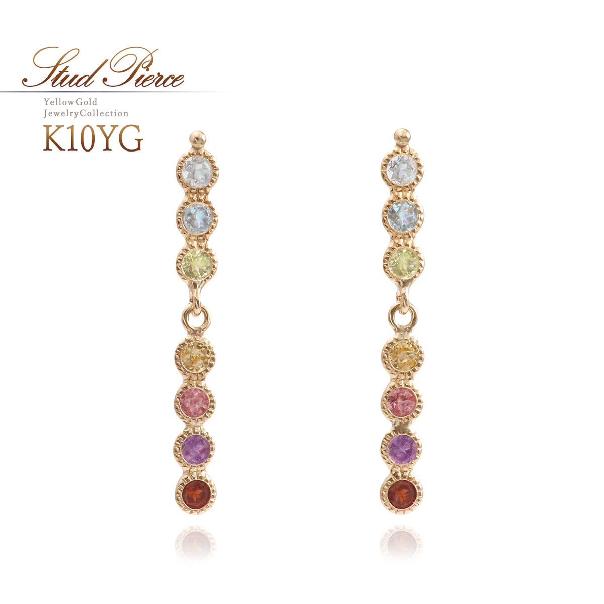 K10YG マルチストーン アミュレットピアス_01