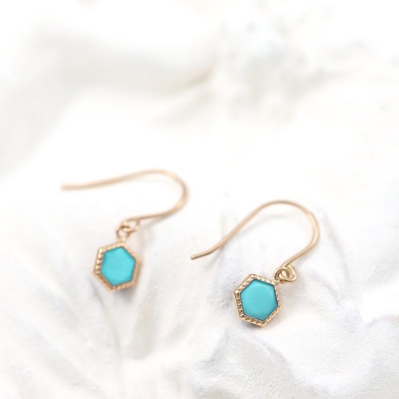 K10PG ターコイズ 六角形フックピアス_02