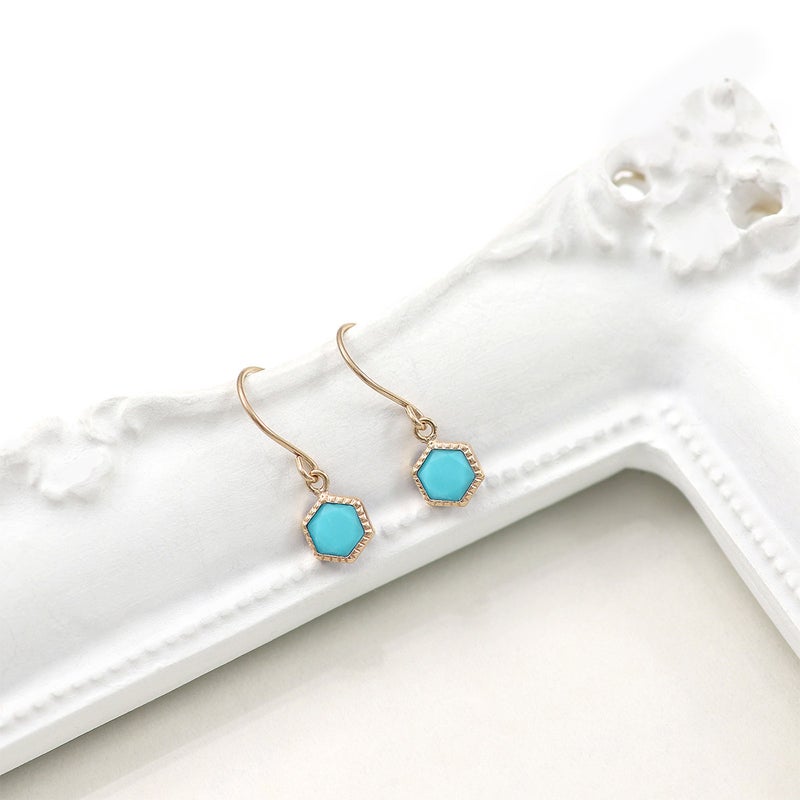 K10PG ターコイズ 六角形フックピアス_03