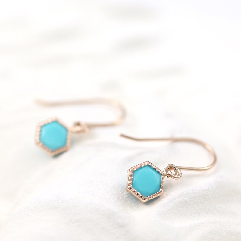 K10PG ターコイズ 六角形フックピアス_04