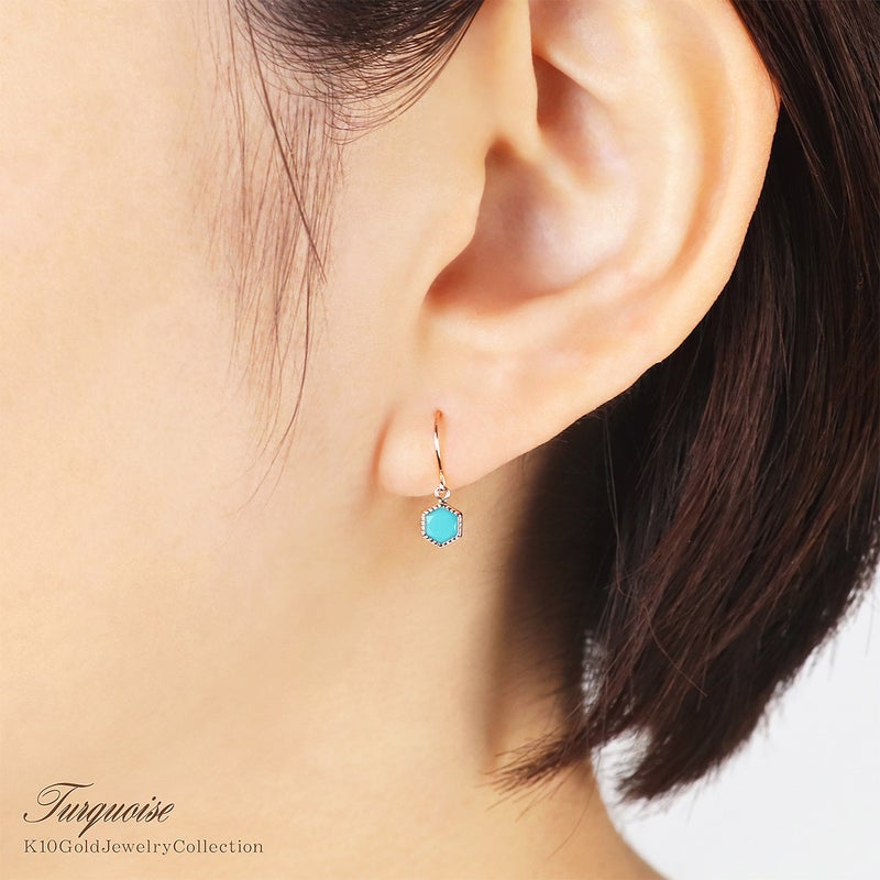 K10PG ターコイズ 六角形フックピアス_09