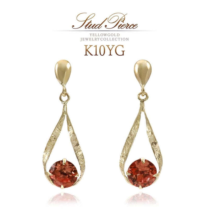 K10YG 雫モチーフ ガーネットピアス_01