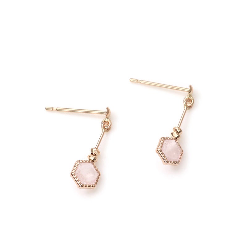K10PG ローズクォーツ 六角形ピアス_03