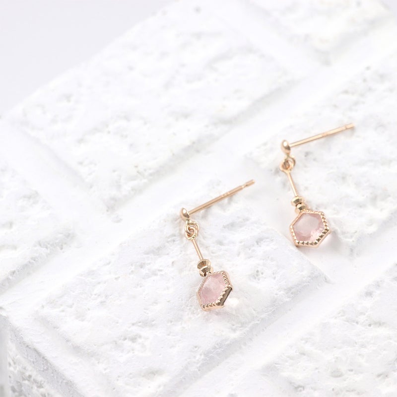 K10PG ローズクォーツ 六角形ピアス_04