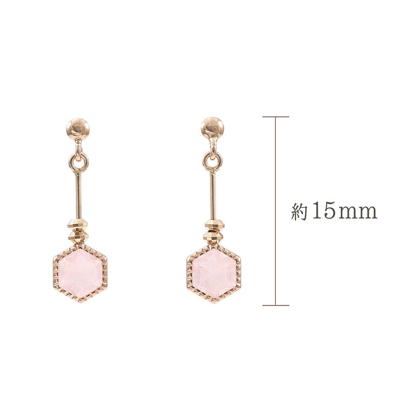 K10PG ローズクォーツ 六角形ピアス_05