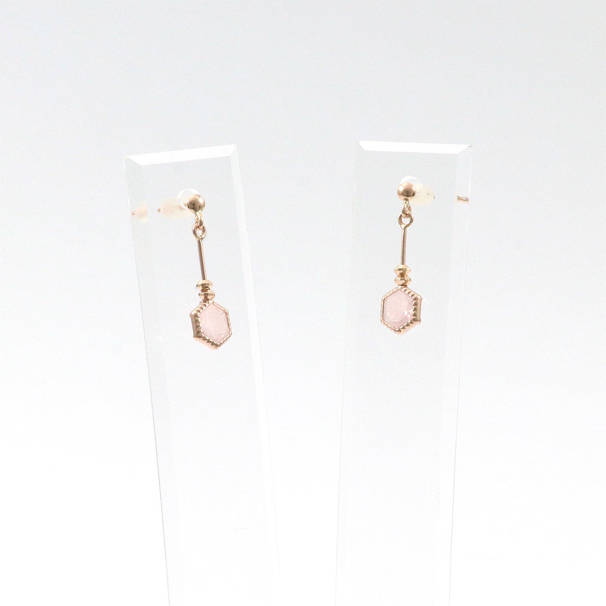 K10PG ローズクォーツ 六角形ピアス_10