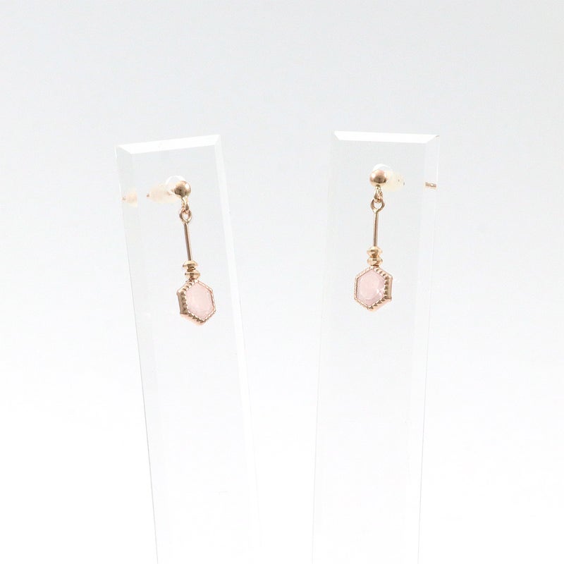 K10PG ローズクォーツ 六角形ピアス_10