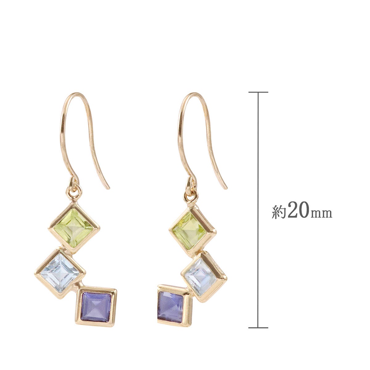 K10YG ペリドット＆スカイブルートパーズ＆アイオライト フックピアス_04
