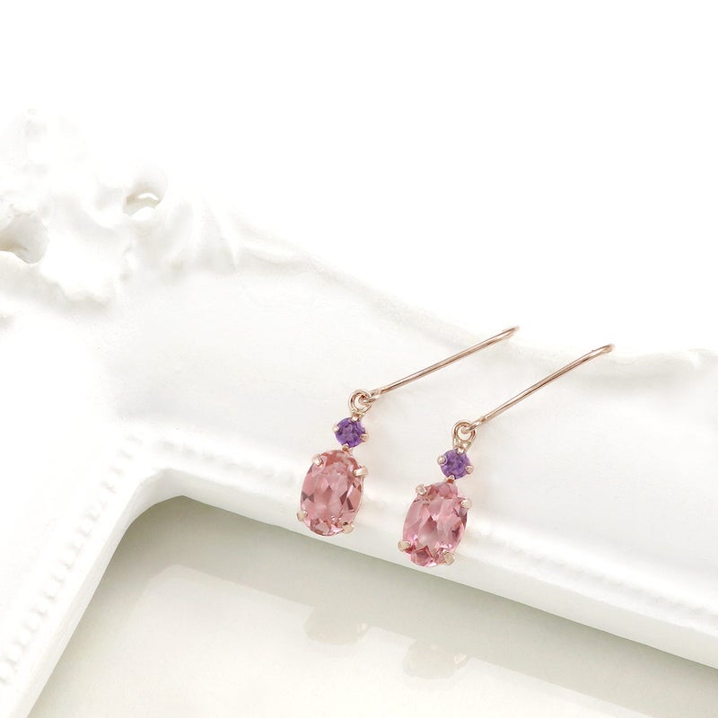 K10PG ピンクトルマリン＆アメジスト フックピアス 10月 誕生石_03
