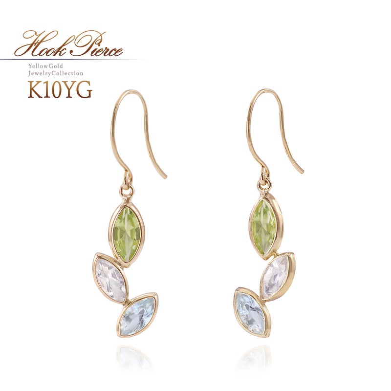 K10YG ペリドット＆ブルームーンストーン＆スカイブルートパーズ フックピアス_01