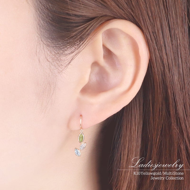 K10YG ペリドット＆ブルームーンストーン＆スカイブルートパーズ フックピアス_10
