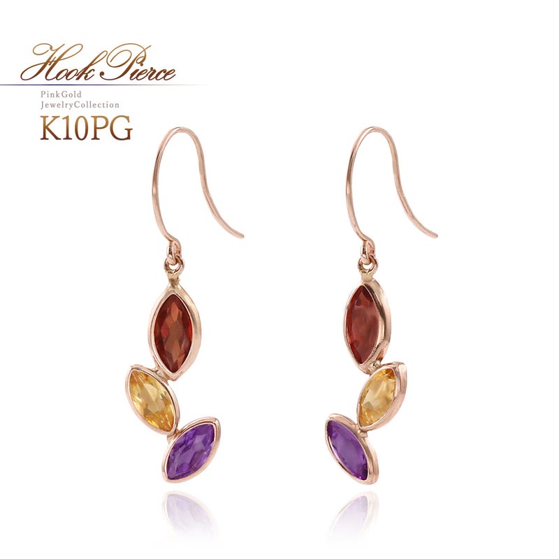 K10PG ガーネット＆シトリン＆アメジスト フックピアス_01