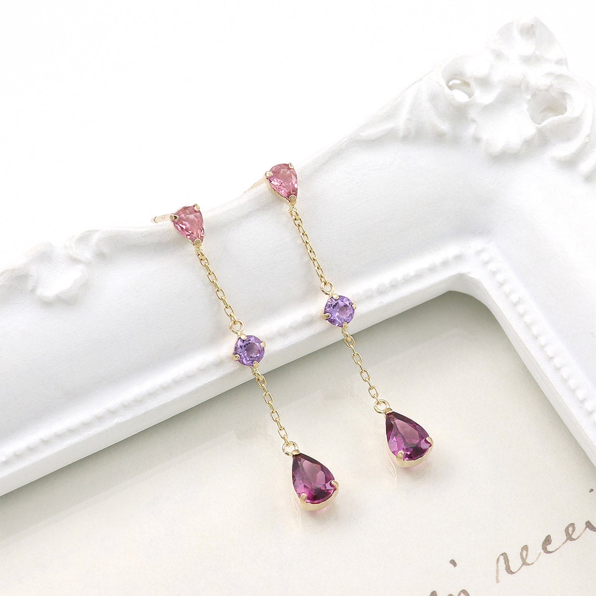 K10YG ピンクトルマリン＆アメジスト＆ロードライトガーネット ピアス_02