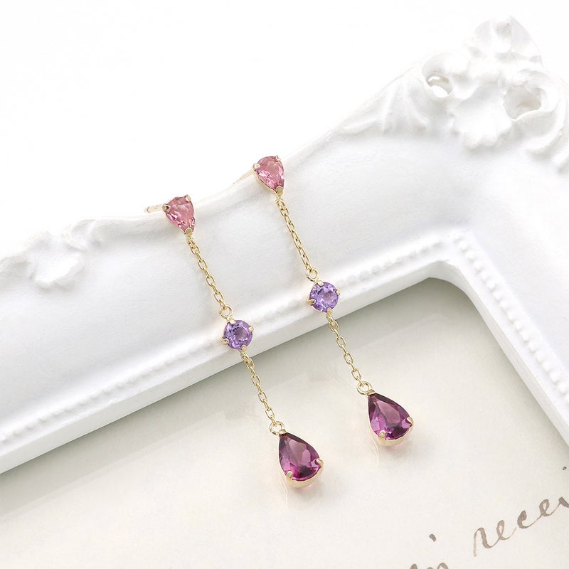 K10YG ピンクトルマリン＆アメジスト＆ロードライトガーネット ピアス_02