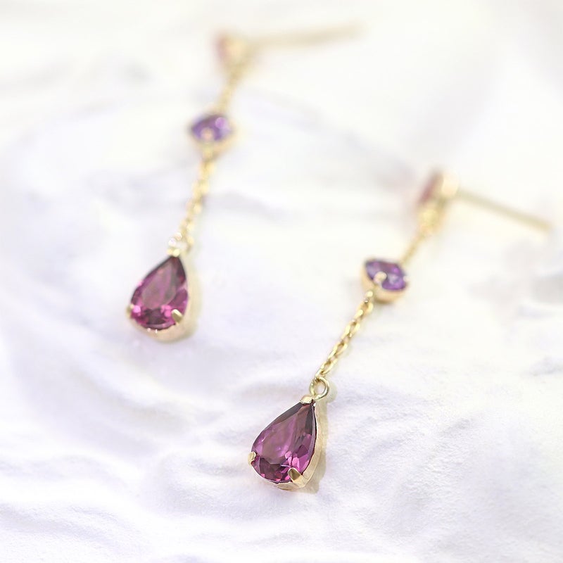 K10YG ピンクトルマリン＆アメジスト＆ロードライトガーネット ピアス_04