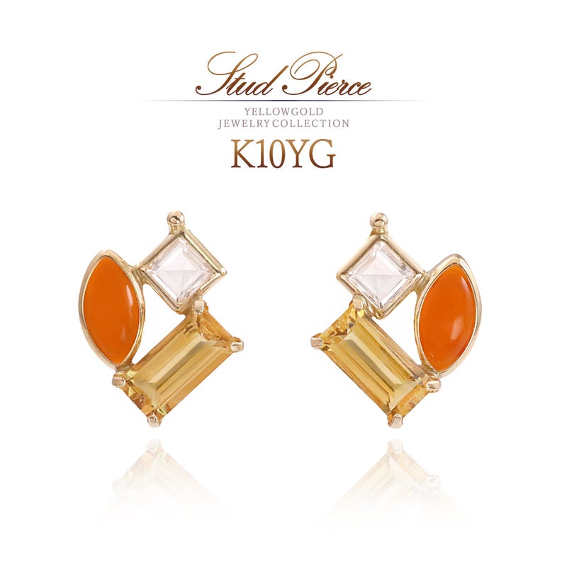 K10YG シトリン&カーネリアン＆ホワイトトパーズ ピアス_01