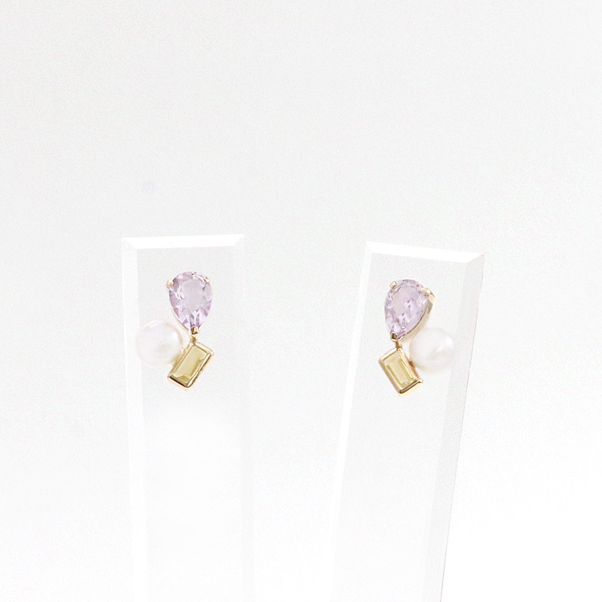 K10YG ライトアメジスト&淡水真珠＆ハニークォーツ ピアス_03