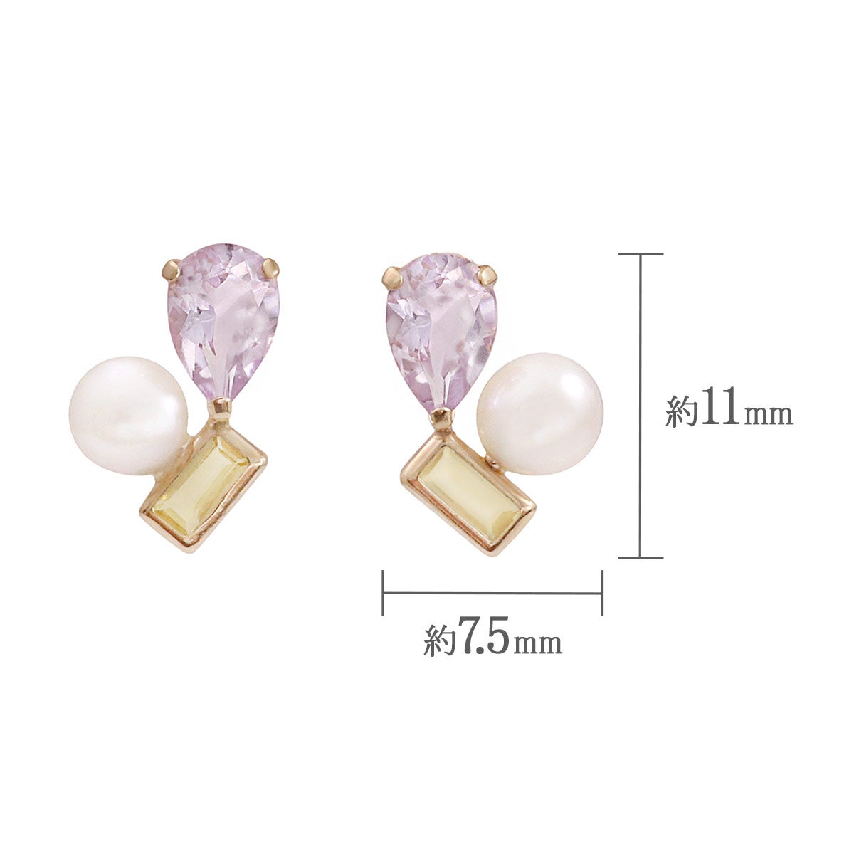 K10YG ライトアメジスト&淡水真珠＆ハニークォーツ ピアス_04