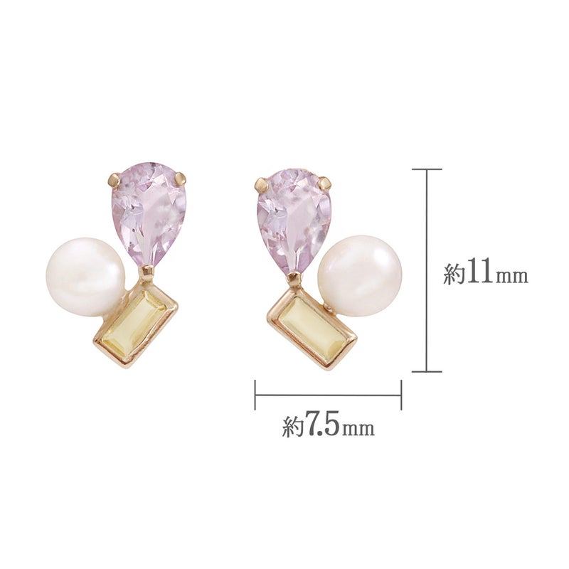K10YG ライトアメジスト&淡水真珠＆ハニークォーツ ピアス_04