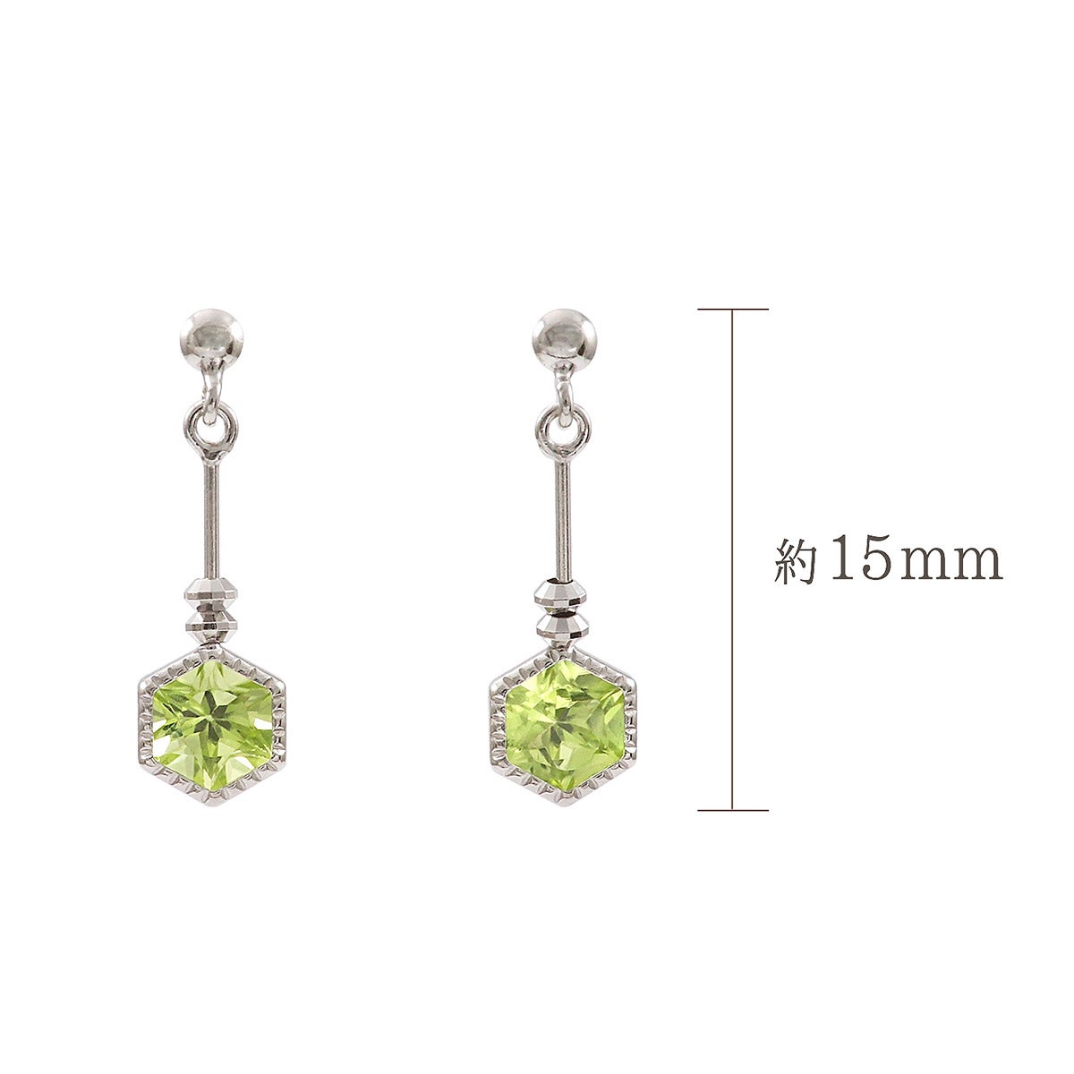 K10WG ペリドット 六角形ピアス_05