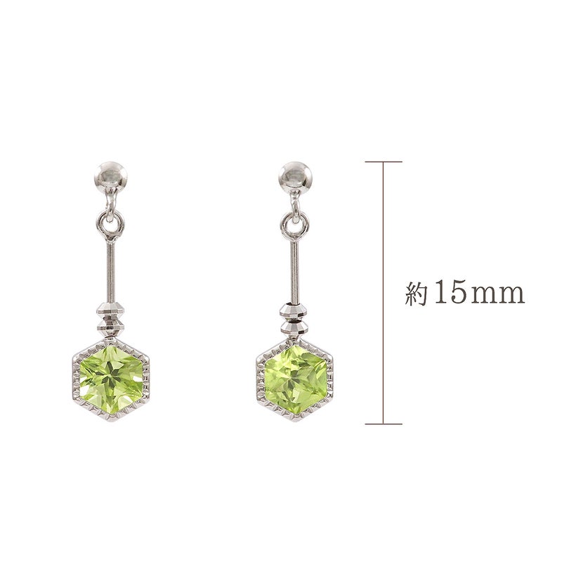 K10WG ペリドット 六角形ピアス_05