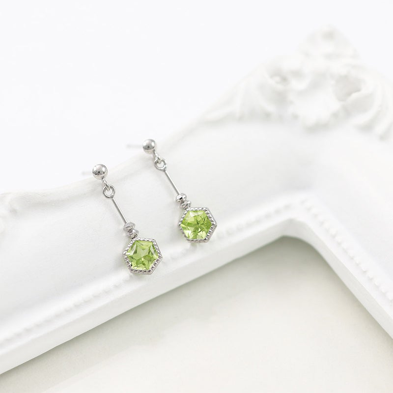 K10WG ペリドット 六角形ピアス_09