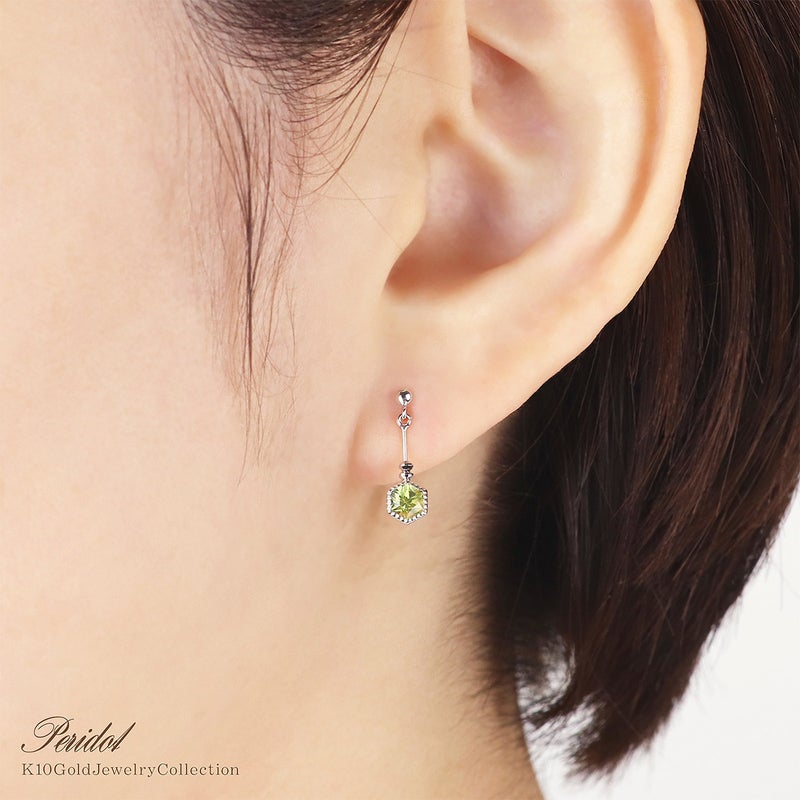 K10WG ペリドット 六角形ピアス_11