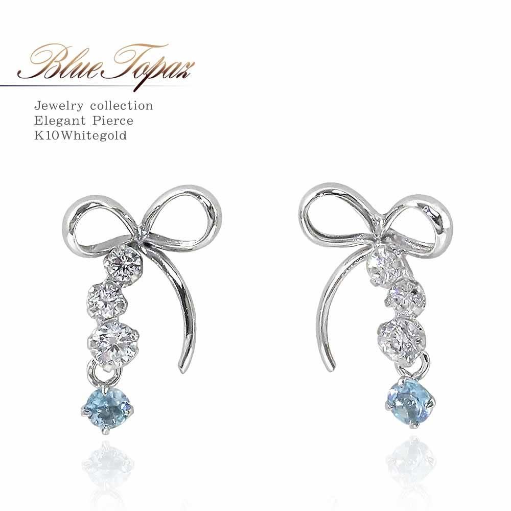 K10WG ブルートパーズ リボンピアス 11月の誕生石_01