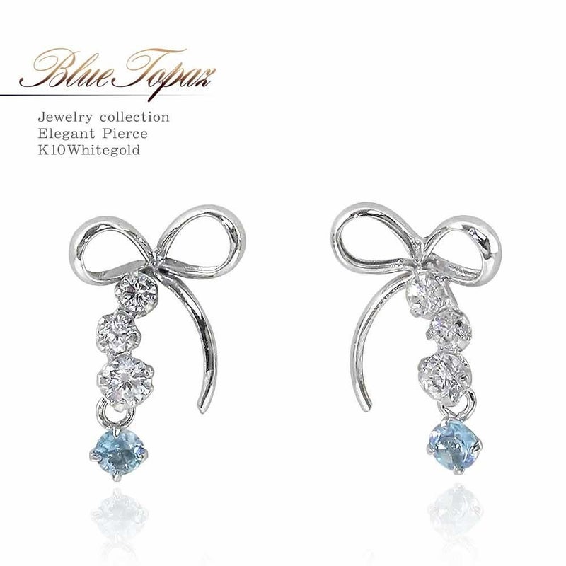 K10WG ブルートパーズ リボンピアス 11月の誕生石_01