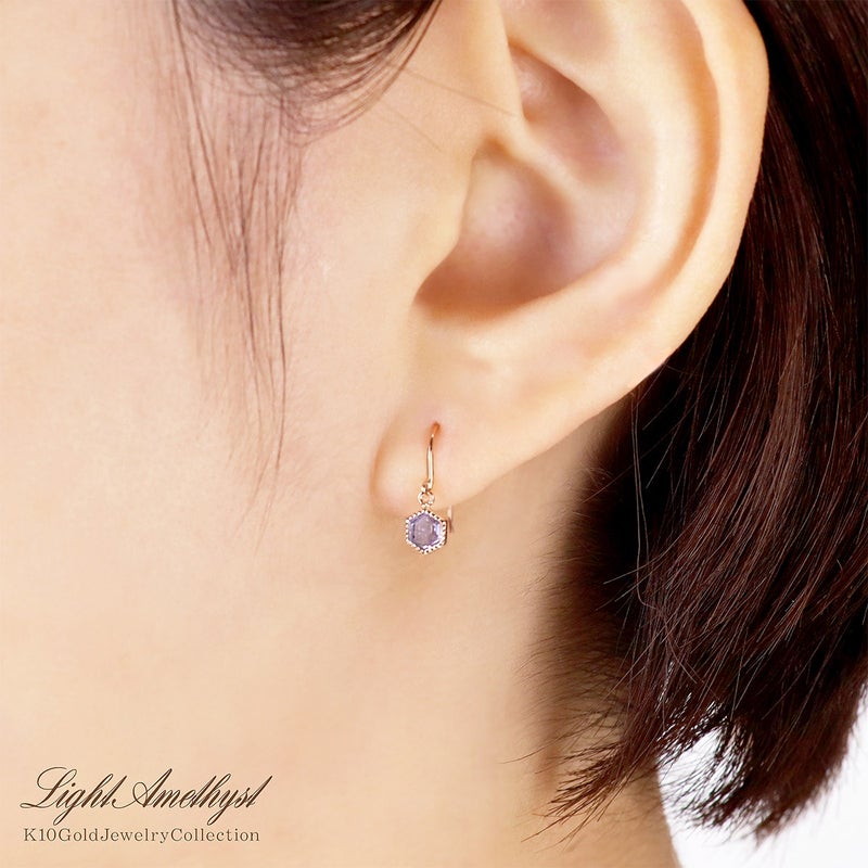 K10PG ライトアメジスト 六角形フックピアス_09