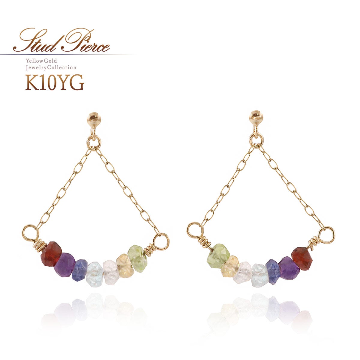 K10YG マルチストーン ピアス_01