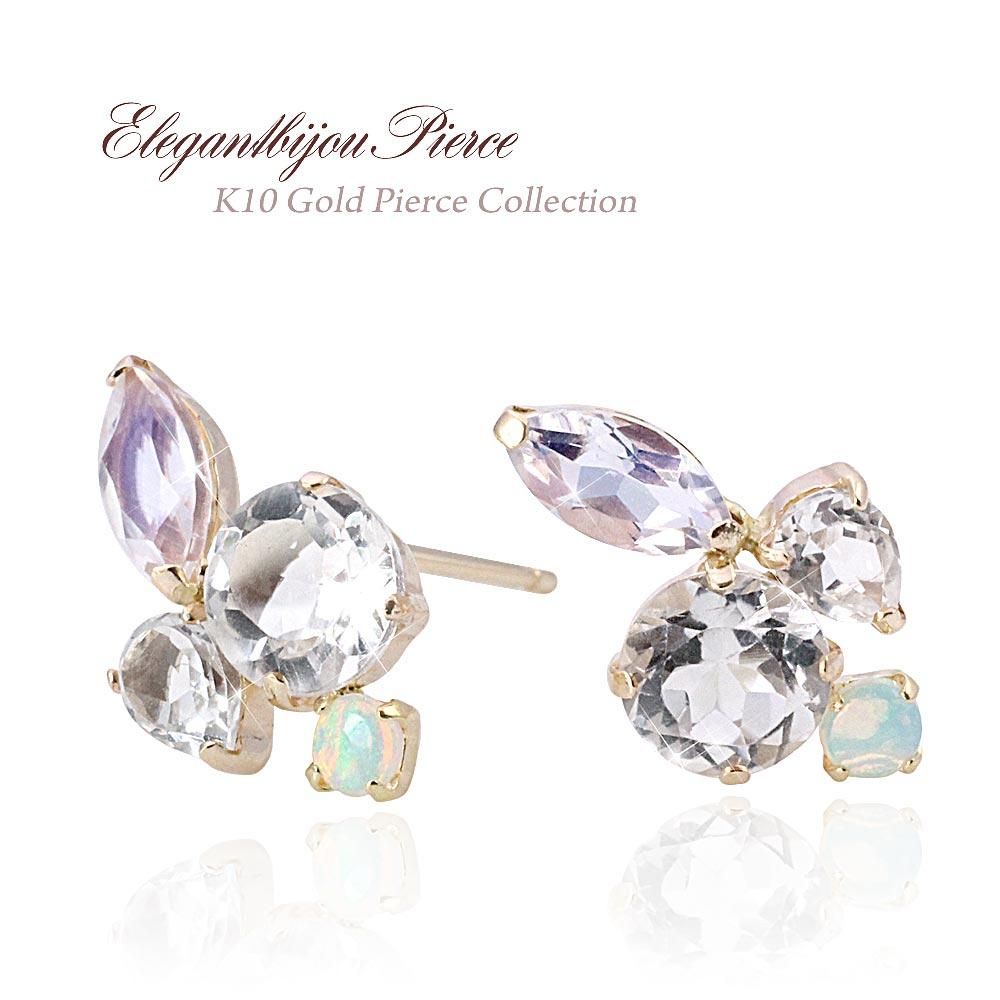 K10YG ホワイトトパーズ＆ロイヤルブルームーンストーン＆オパール ピアス_01