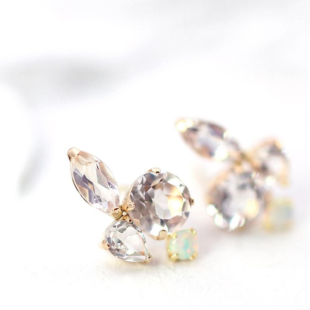 K10YG ホワイトトパーズ＆ロイヤルブルームーンストーン＆オパール ピアス_02