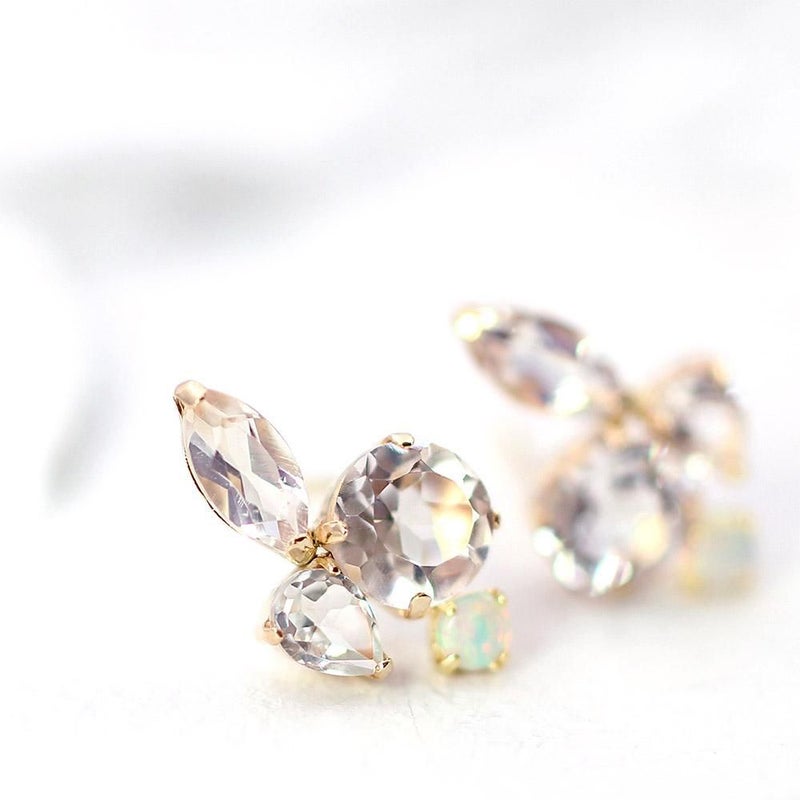 K10YG ホワイトトパーズ＆ロイヤルブルームーンストーン＆オパール ピアス_02