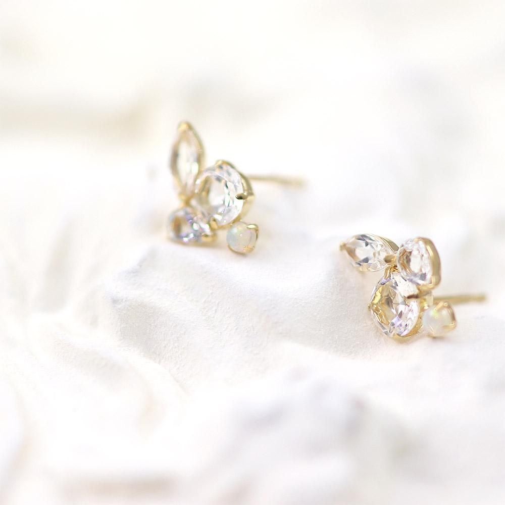 K10YG ホワイトトパーズ＆ロイヤルブルームーンストーン＆オパール ピアス_10