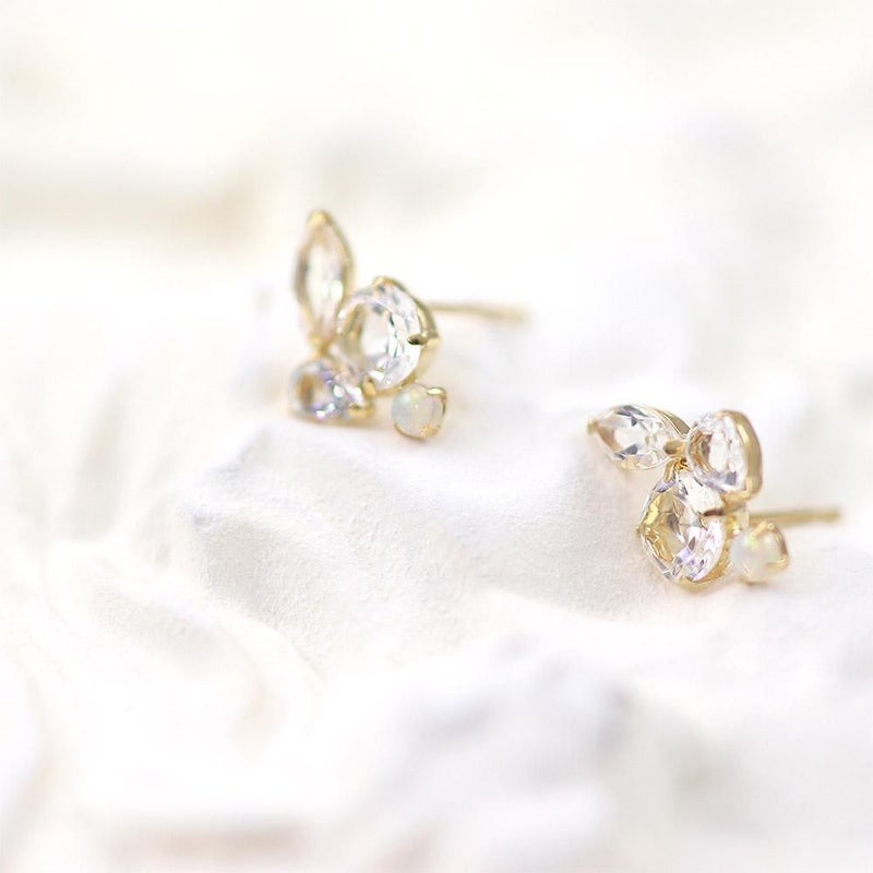 K10YG ホワイトトパーズ＆ロイヤルブルームーンストーン＆オパール ピアス_10